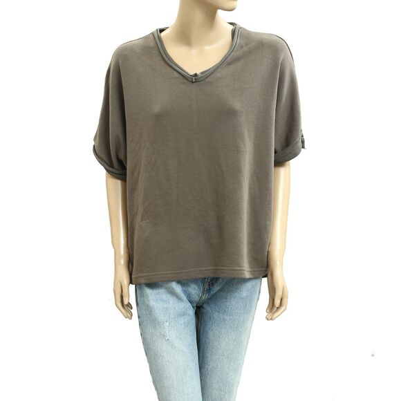 Voyageur By Mersea Frenchie Raw Edge V-Neck Sweatshirt Top Oversized OS 283408 - Picture 5 of 11